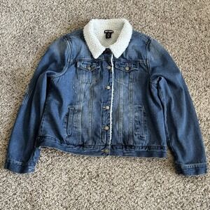 Hot Topic Sherpa Lined‎ Denim Jacket Women's Plus 2X Faux Shearling Trucker Blue